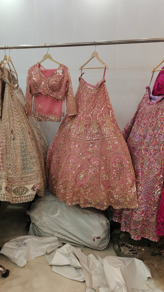 Stunning Baby pink peacock Crop Top Lehenga
