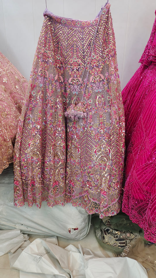 Gorgeous Lavender pink beads crop top Lehenga