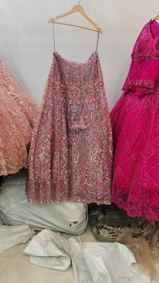 Gorgeous Lavender pink beads crop top Lehenga