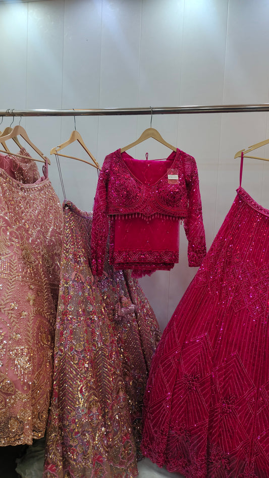 Majestic Hot pink on pink Monotone Ready to wear Crop Top Lehenga