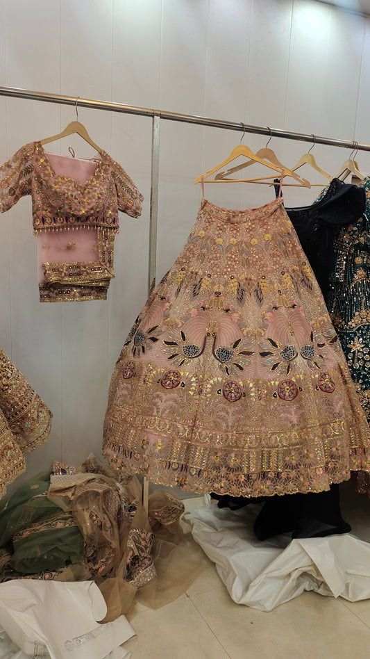 Pretty Baby pink peacock Crop Top Lehenga