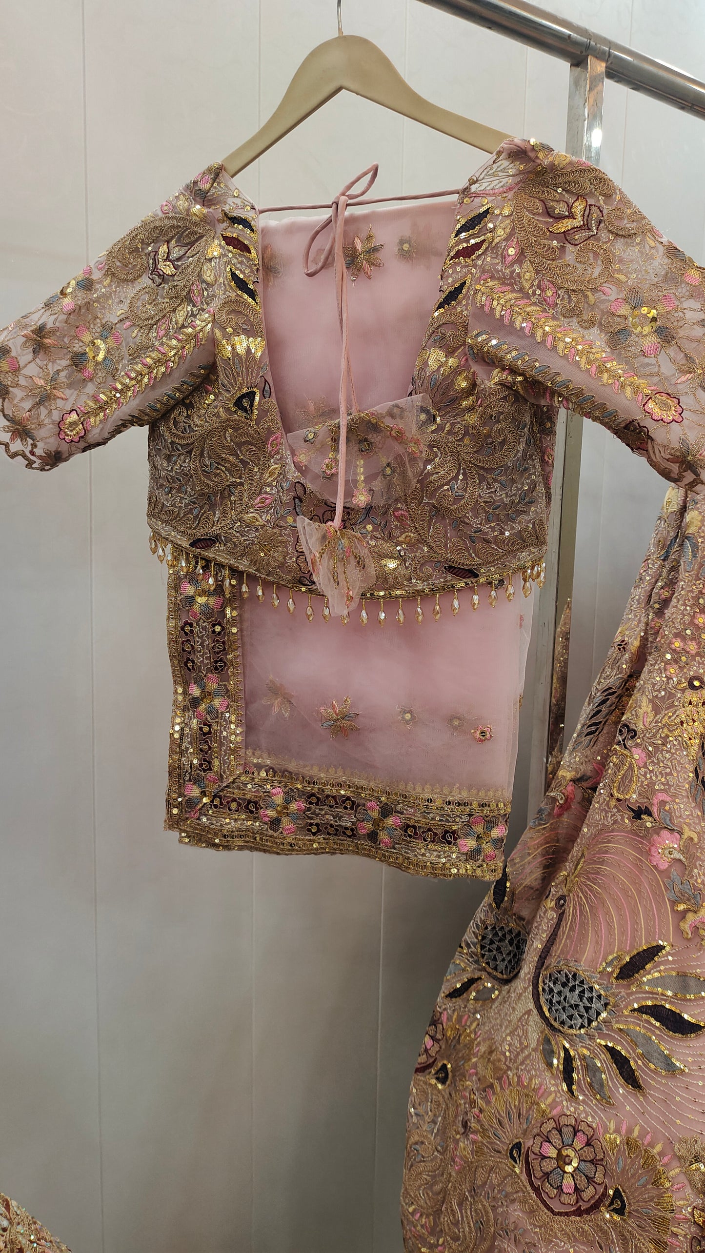 Embellished Sky blue peacock crop Top Ready To Wear Lehenga