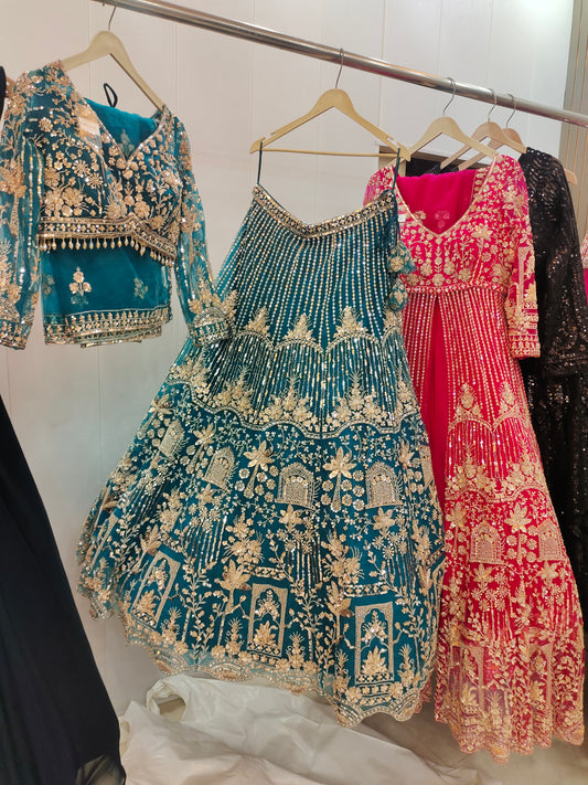 Beautiful Sky blue Ready to wear Crop top Lehenga