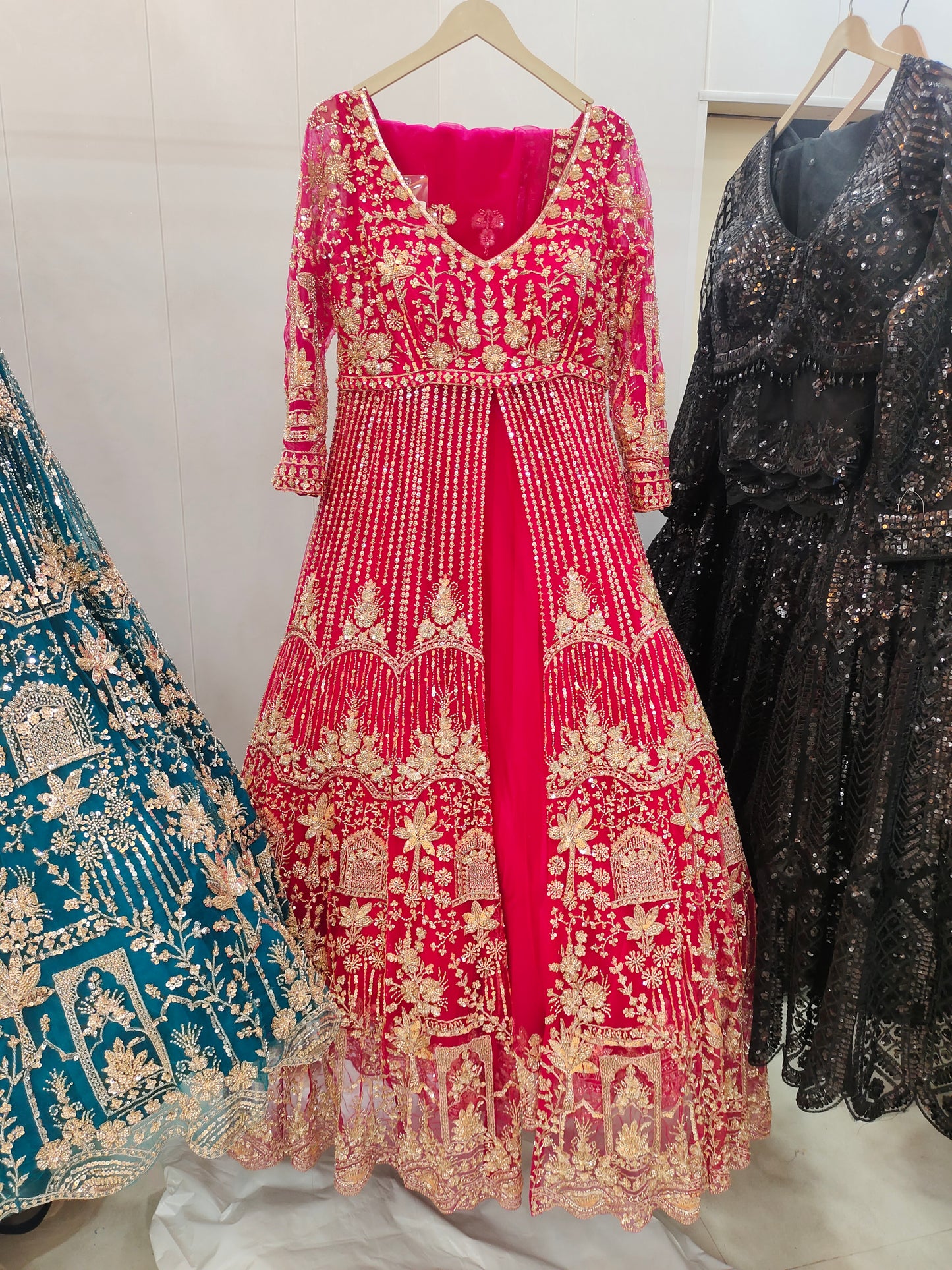 Khoobsurat Hot pink Peplum long Dress Farshi Gaharara Dress Special