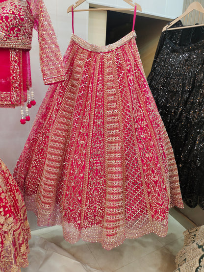 Astonishing Orange Ready to wear Mirror work Crop Top Lehenga