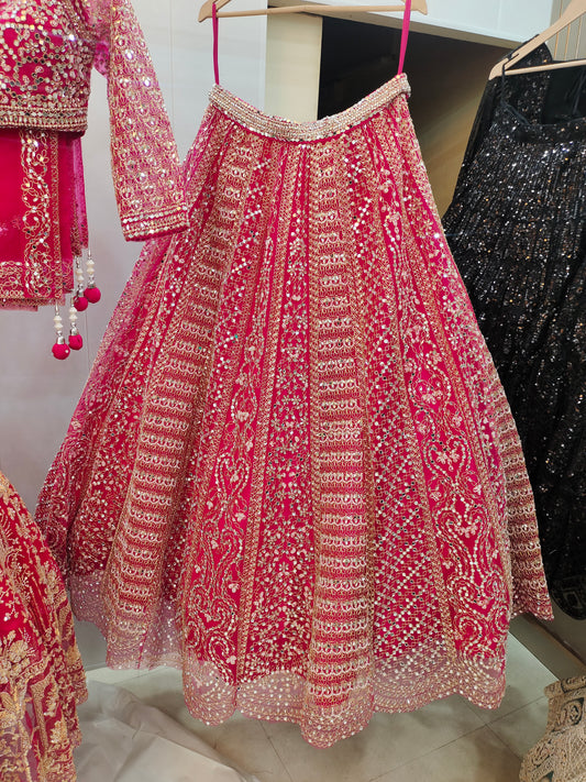 Charming Hot Pink mirror Work Ready to wear Crop top Lehenga