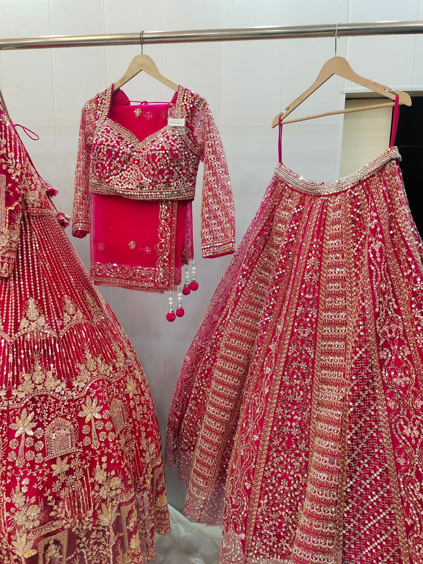 Astonishing Orange Ready to wear Mirror work Crop Top Lehenga