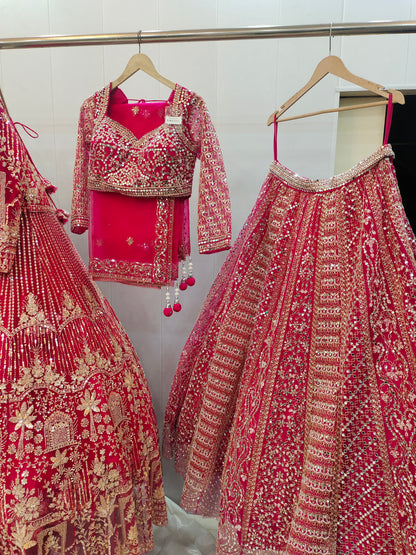 Astonishing Orange Ready to wear Mirror work Crop Top Lehenga