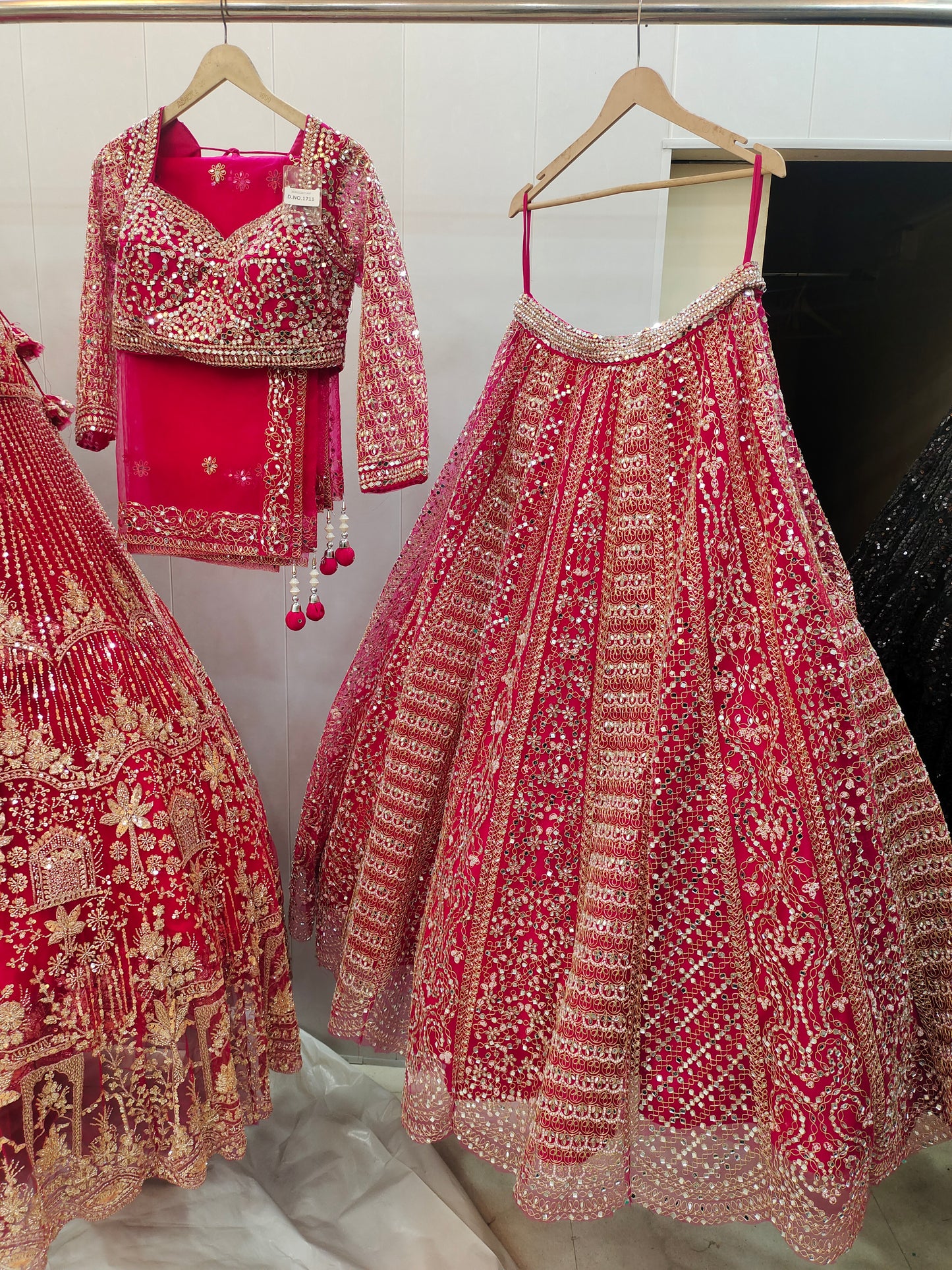 Astonishing Orange Ready to wear Mirror work Crop Top Lehenga