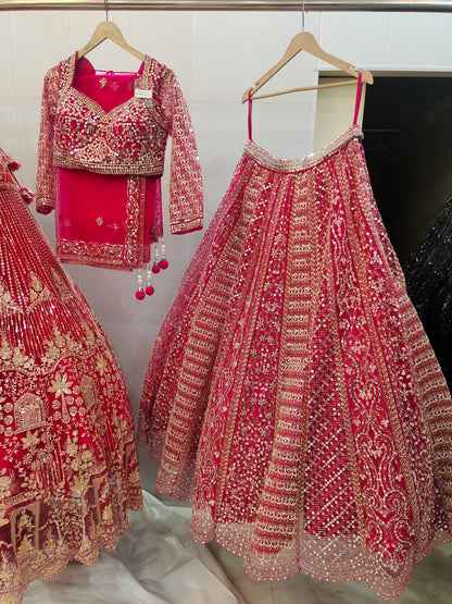 Astonishing Orange Ready to wear Mirror work Crop Top Lehenga