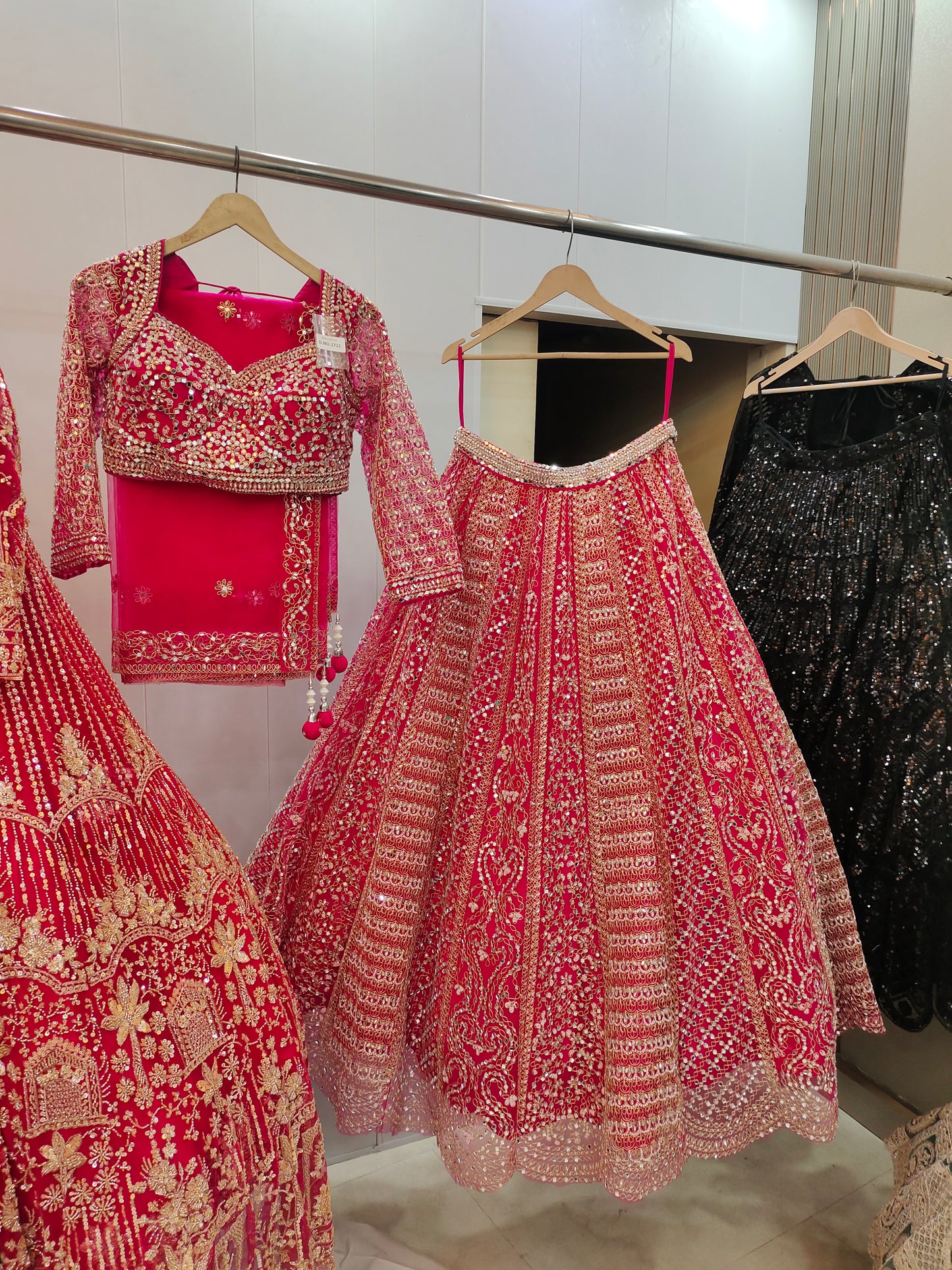 Astonishing Orange Ready to wear Mirror work Crop Top Lehenga