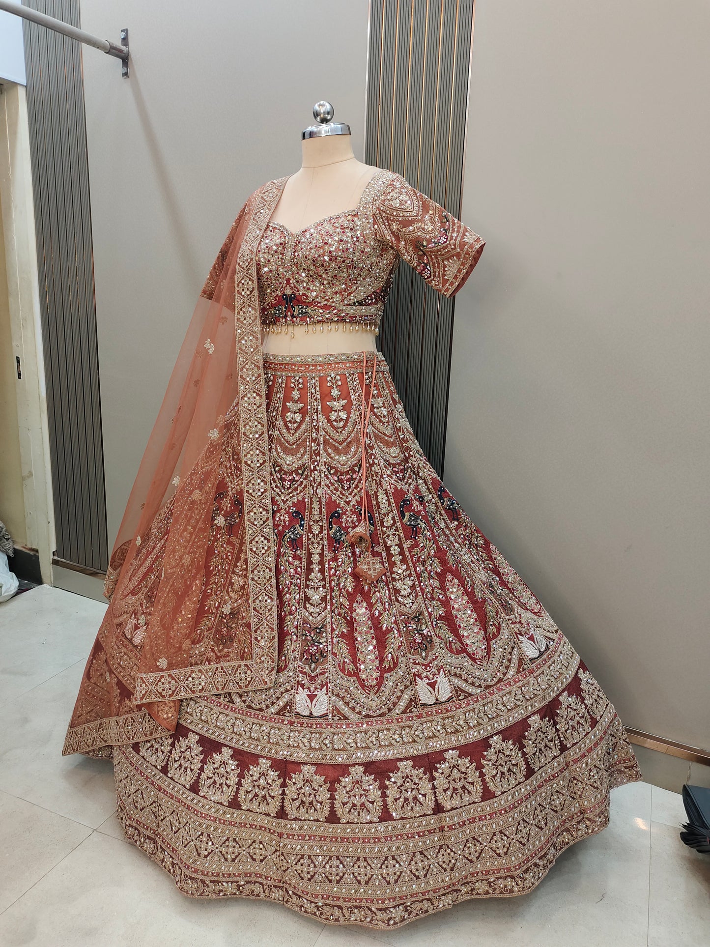 Pleasing Sea green peacock Ready to wear Crop top Lehenga