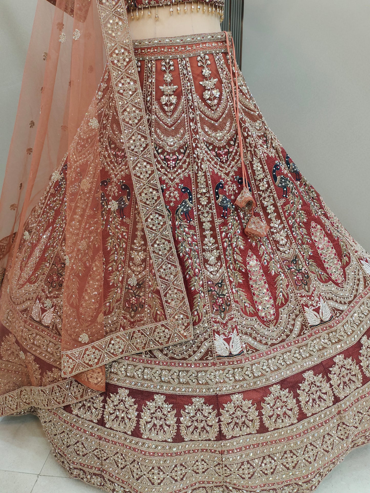 Pleasing Sea green peacock Ready to wear Crop top Lehenga