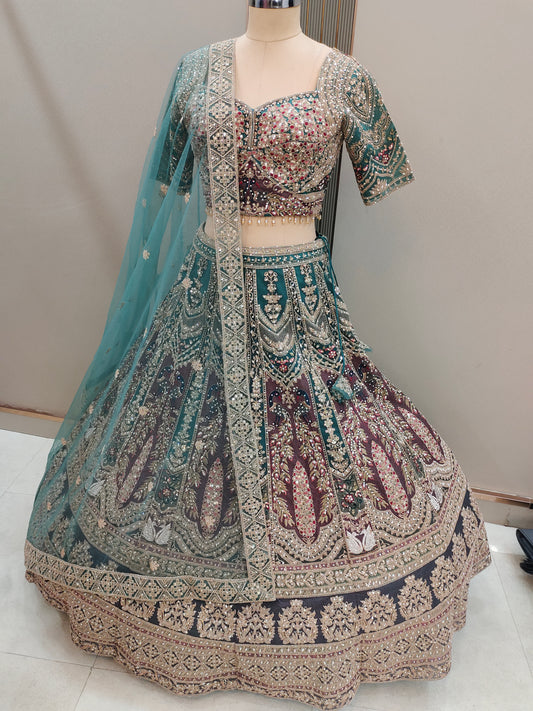 Pleasing Sea green peacock Ready to wear Crop top Lehenga