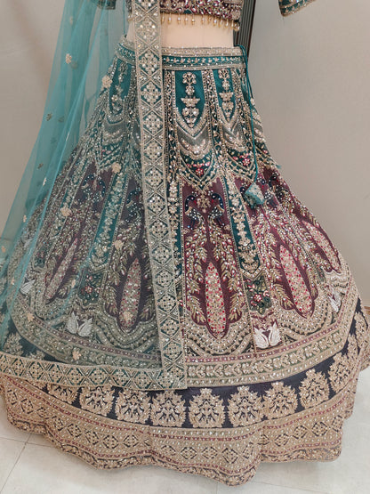 Pleasing Sea green peacock Ready to wear Crop top Lehenga