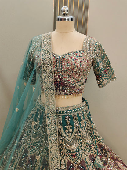 Pleasing Sea green peacock Ready to wear Crop top Lehenga