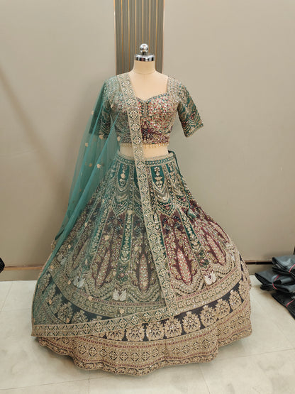 Pleasing Sea green peacock Ready to wear Crop top Lehenga