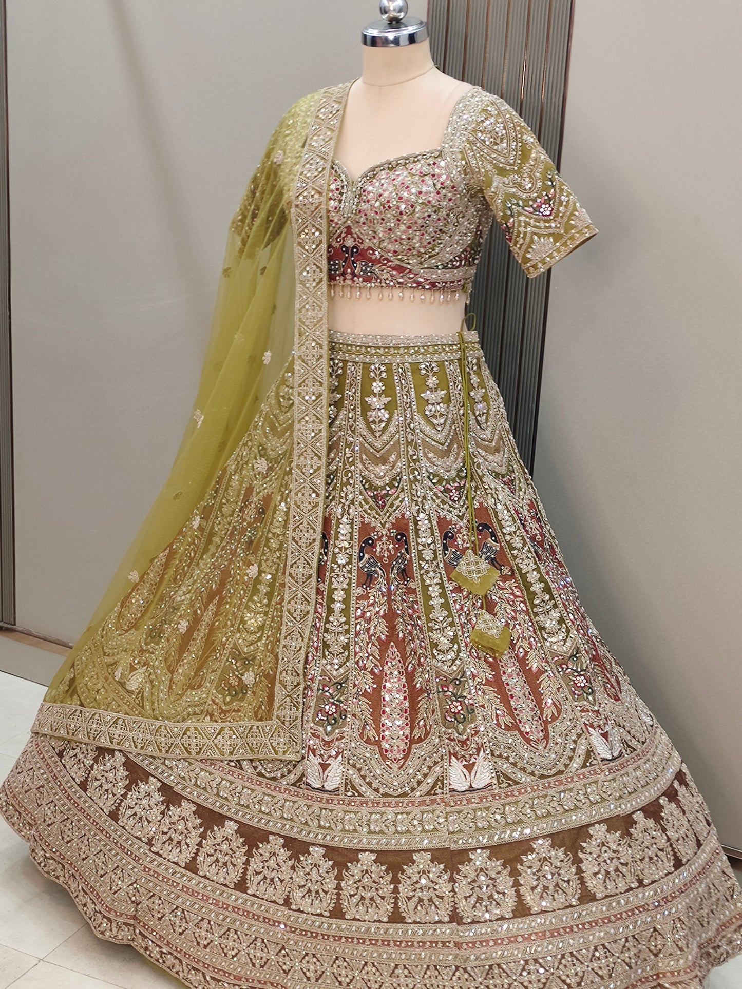 Pleasing Sea green peacock Ready to wear Crop top Lehenga