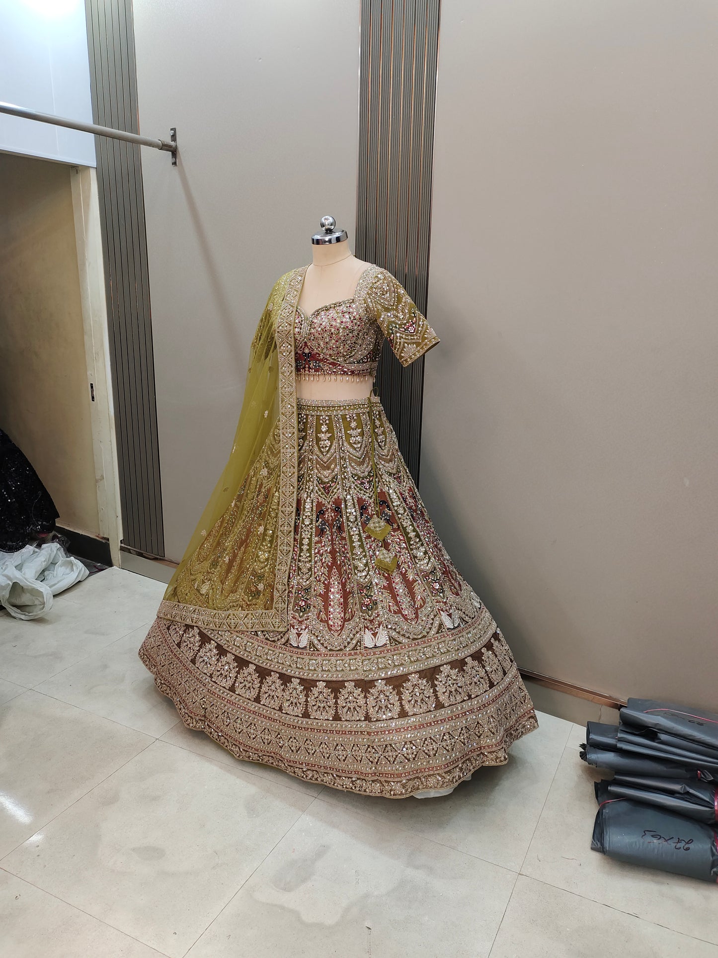 Pleasing Sea green peacock Ready to wear Crop top Lehenga