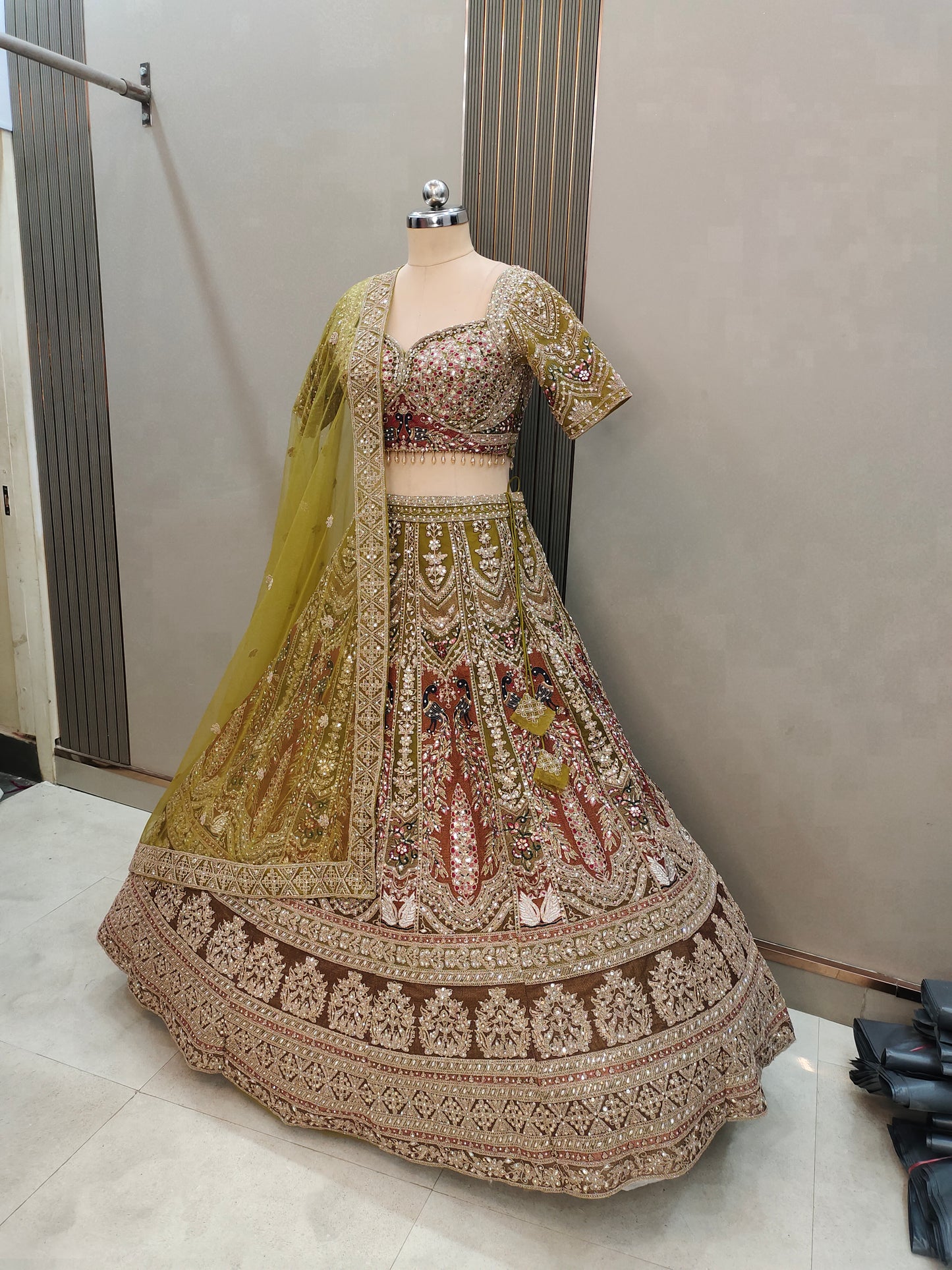 Pleasing Sea green peacock Ready to wear Crop top Lehenga
