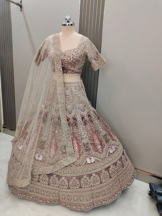 Eye Catching beige golden peacock Ready to wear Crop top Lehenga