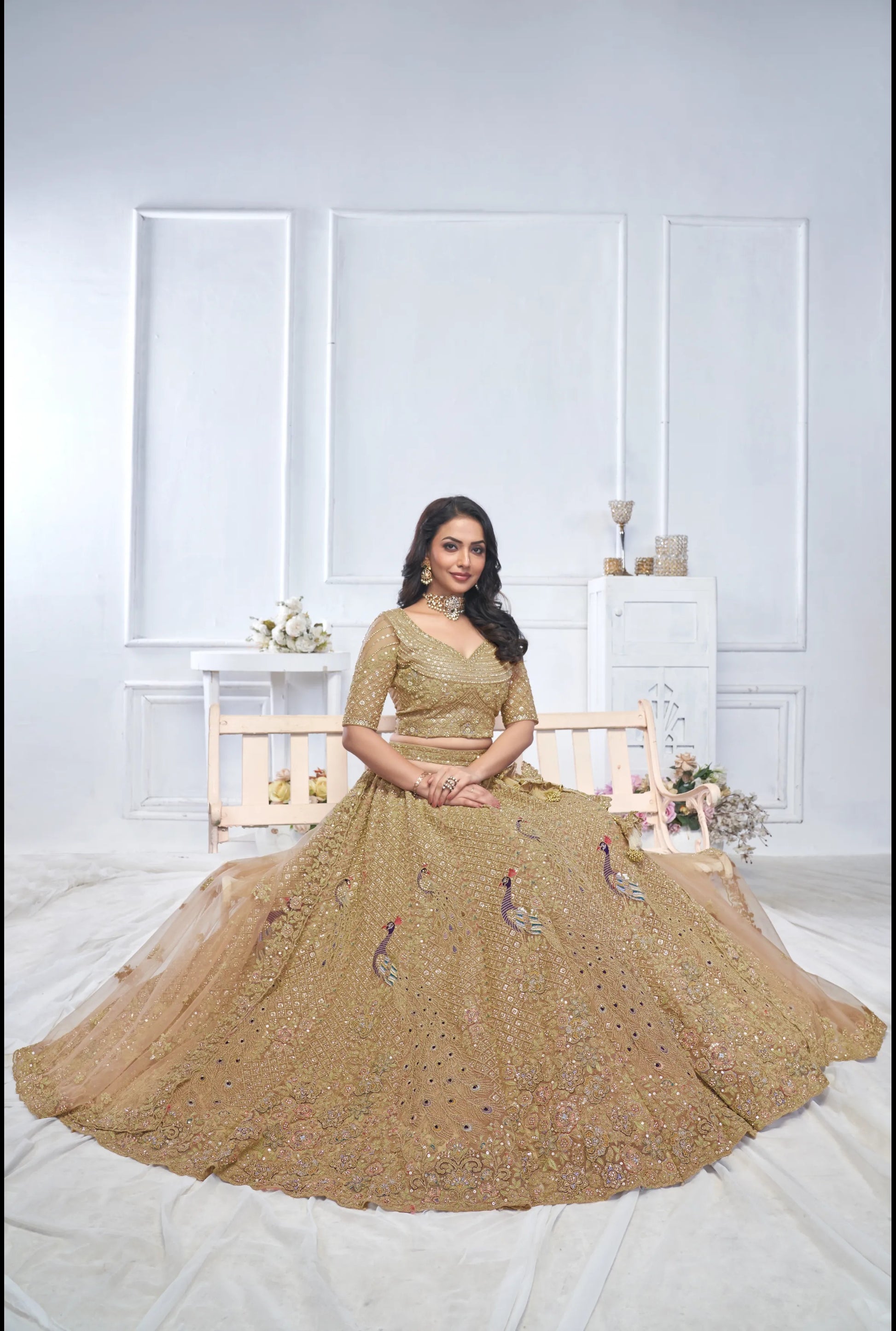 Golden Embellished Peacock Designer lehenga Shopping World Golden Embellished Peacock Designer lehenga Shopping World