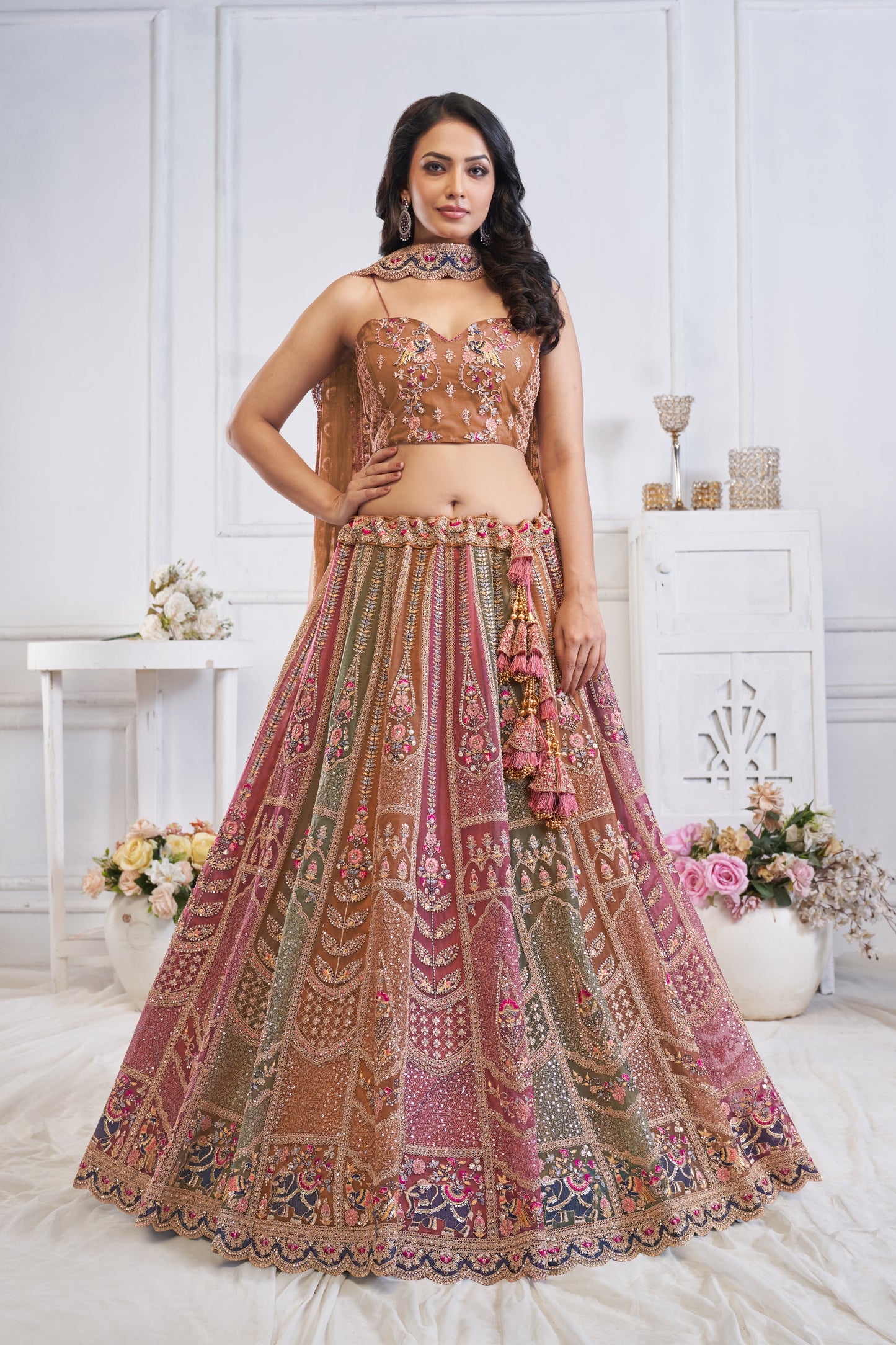 Multi Colour brown pink lehenga