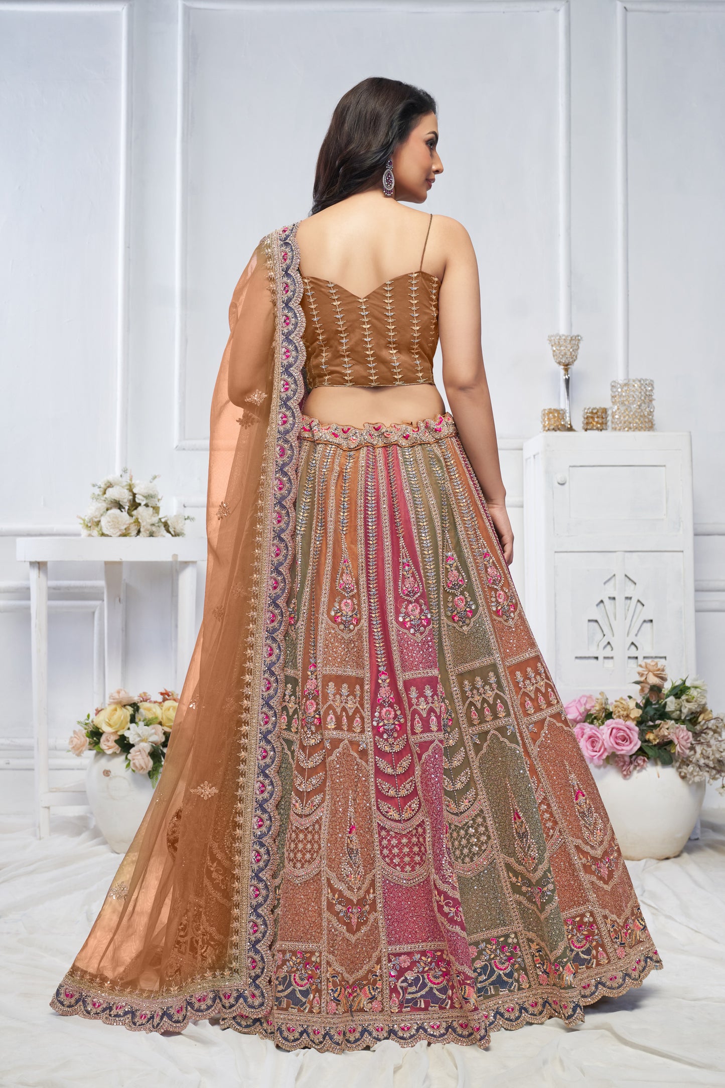 Multi Colour brown pink lehenga