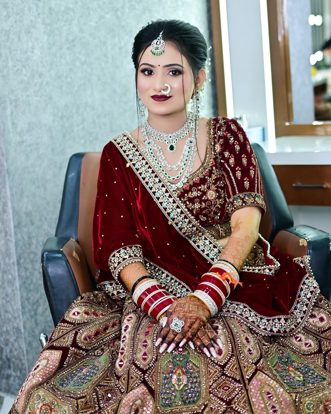 Royal maroon bridal Lehenga happy customer