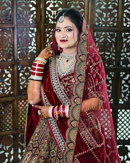 Royal maroon bridal Lehenga happy customer
