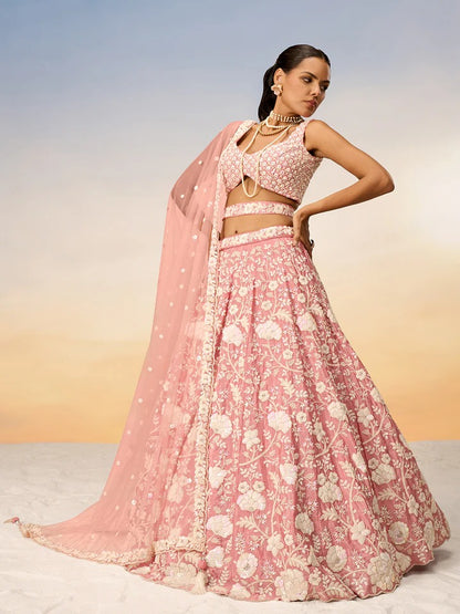 White Color Sequined Chinon Embroidered Semi-Stitched Lehenga choli green Lehenga