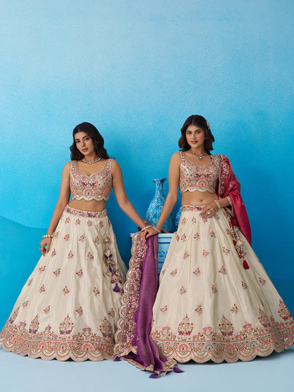 Cream- Tissue Sequins Embroidered Lehenga 6225