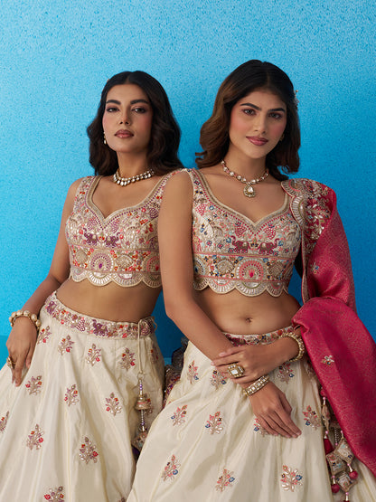 Cream- Tissue Sequins Embroidered Lehenga 6225