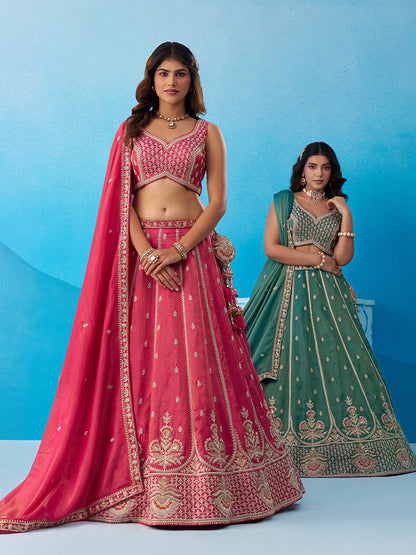 Rani Pink- Tissue Beads & Sequins Embroidered Lehenga 6308