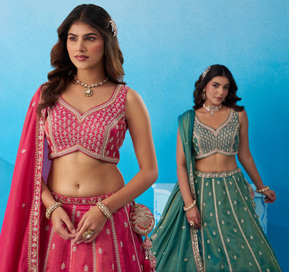 Rani Pink- Tissue Beads & Sequins Embroidered Lehenga 6308