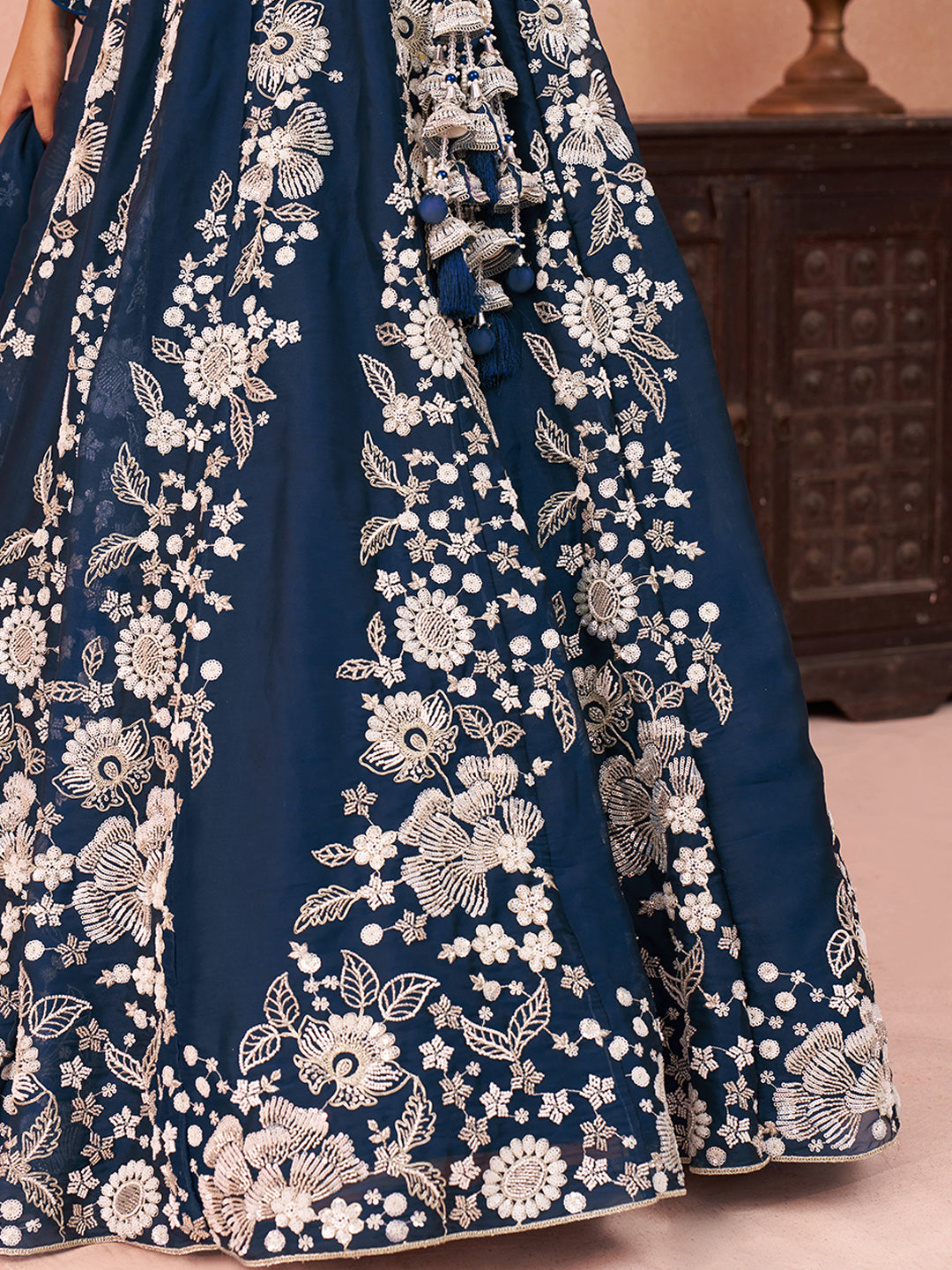 Blue- Organza Heavy Beads with Sequins Embroidered Lehenga 6265