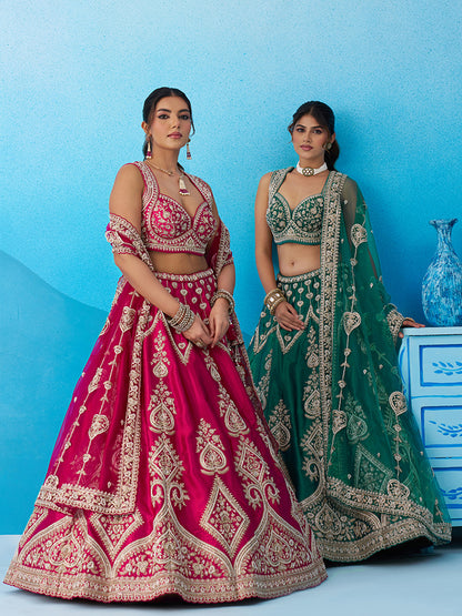 Rani Pink- Silk Beads & Sequins Embroidered Lehenga 6227