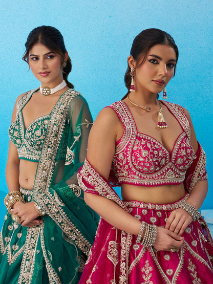 Rani Pink- Silk Beads & Sequins Embroidered Lehenga 6227