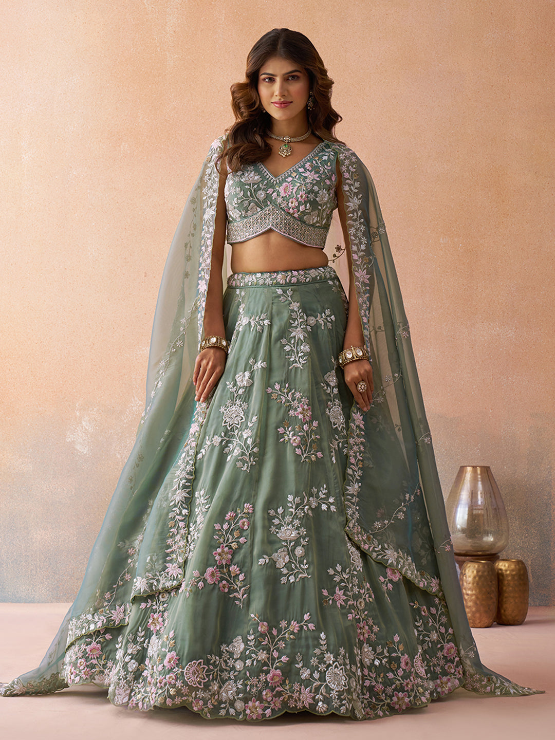 Green- Tissue Beads & Sequins Embroidered Lehenga 6192 (Copy)
