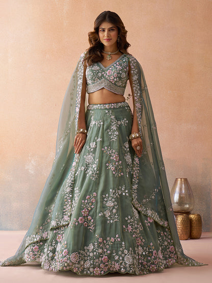 Green- Tissue Beads & Sequins Embroidered Lehenga 6192 (Copy)