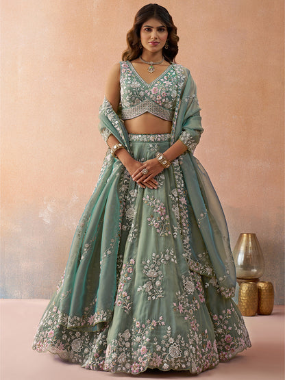 Green- Tissue Beads & Sequins Embroidered Lehenga 6192 (Copy)