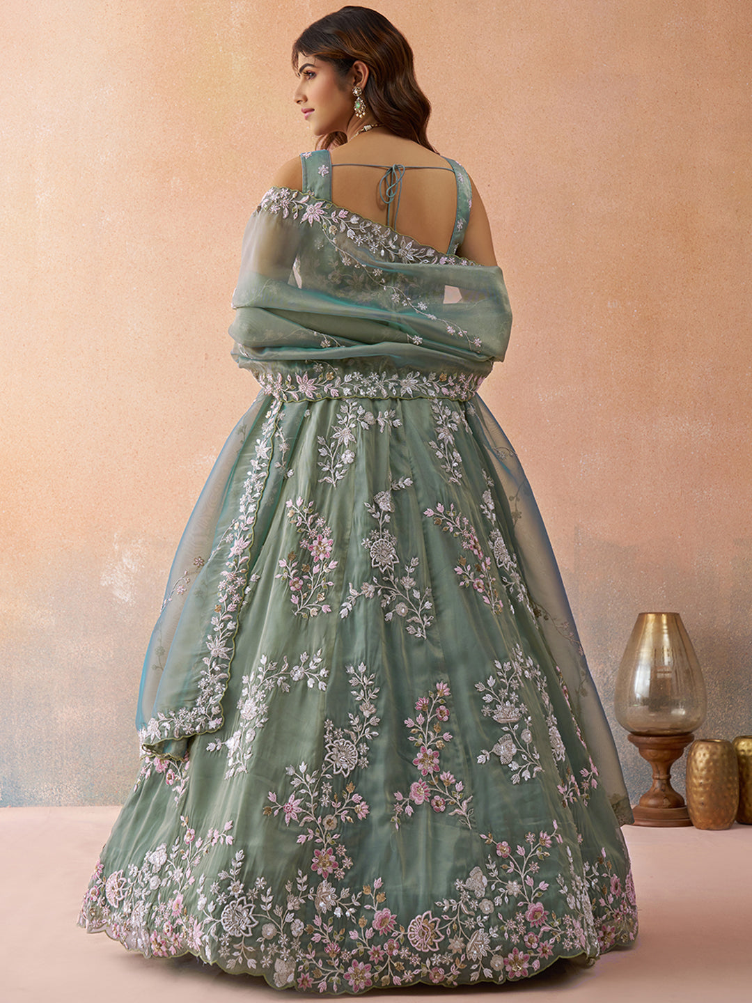 Green- Tissue Beads & Sequins Embroidered Lehenga 6192 (Copy)