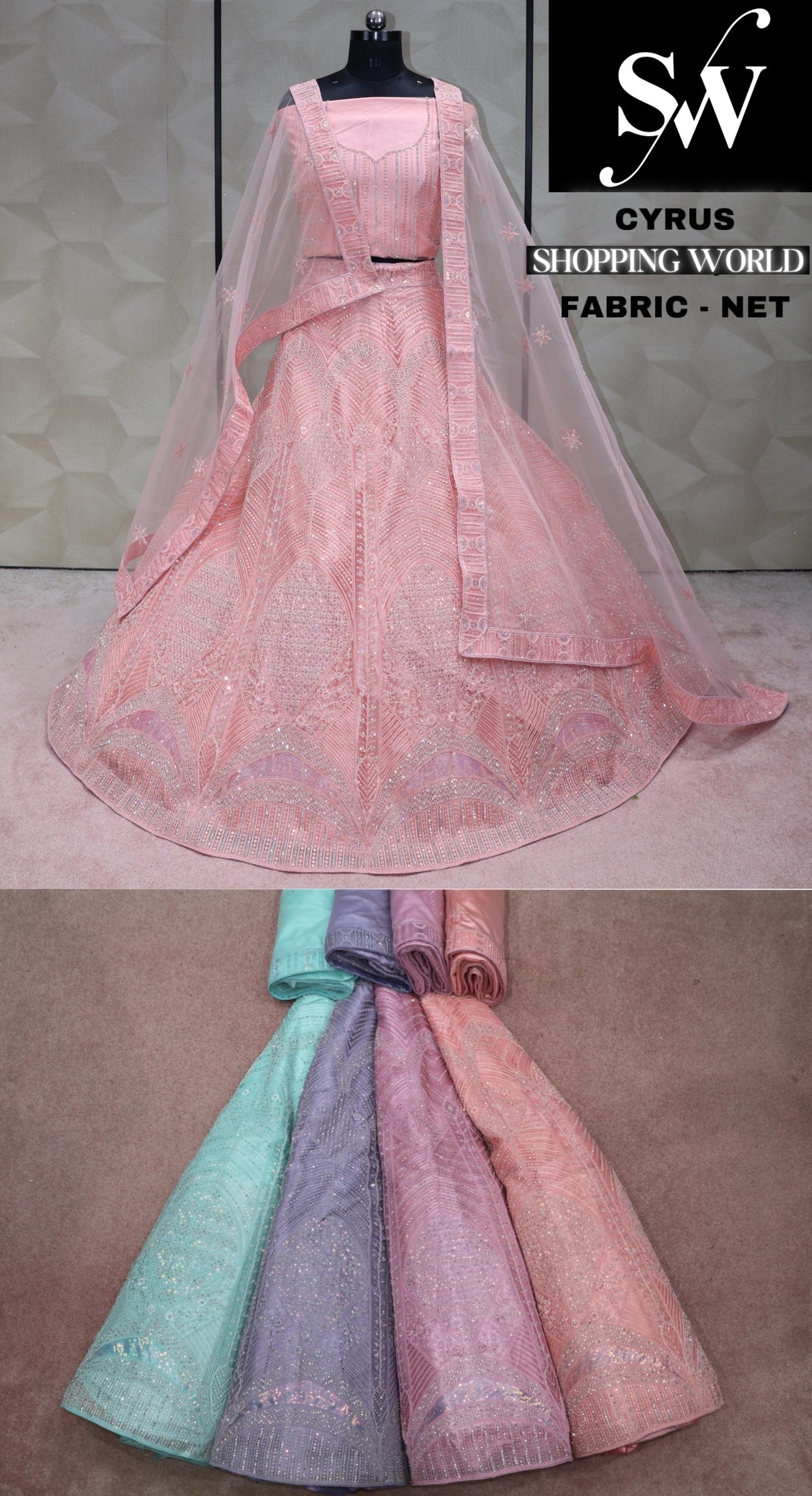 Pink Lehenga Net fabric