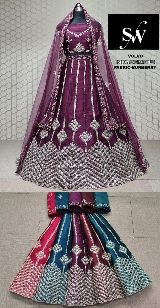 Maroon purple violet Lehenga Burberry fabric