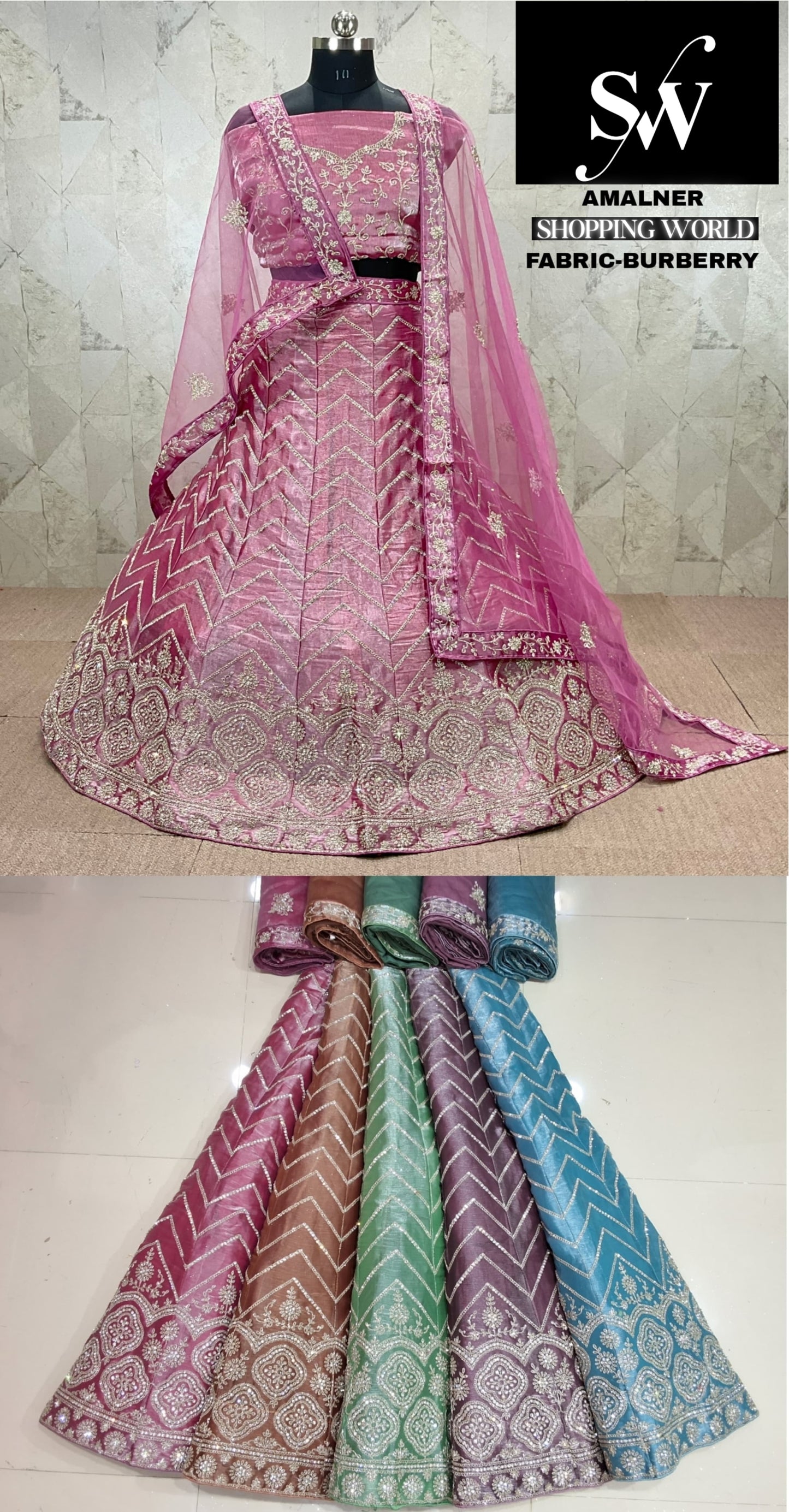 Pink Lehenga Burberry fabric