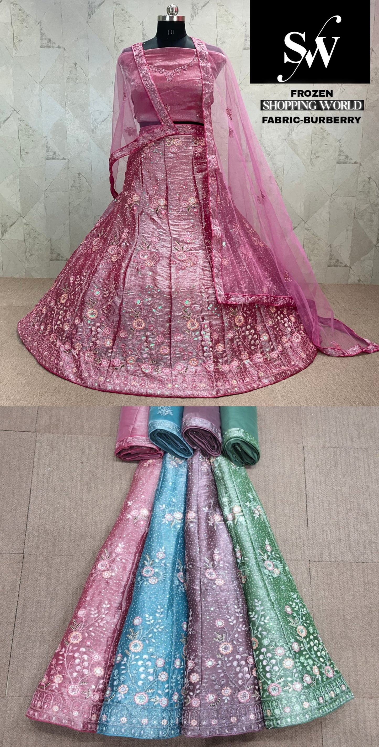 Pink Lehenga Burberry fabric