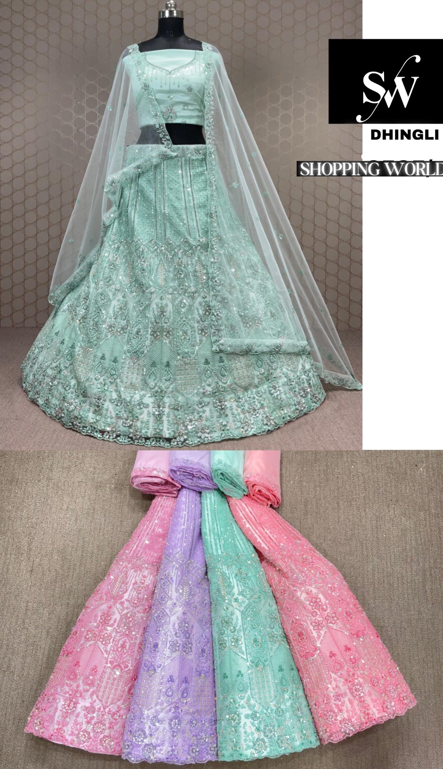 Green Lehenga Dhingli  fabric