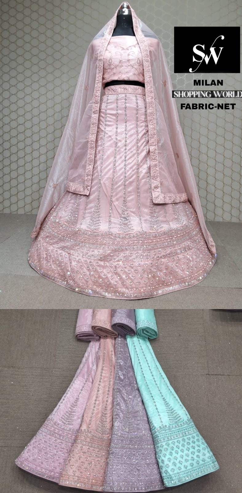 Pink Lehenga Net fabric