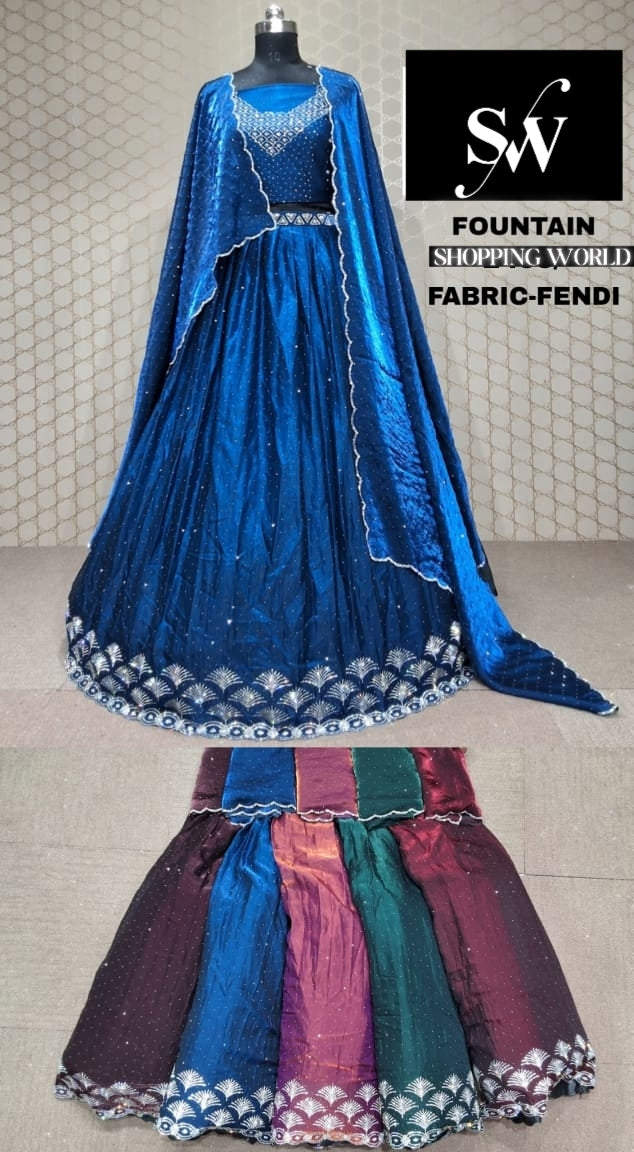 Navy Blue sequins Lehenga Fendi fabric