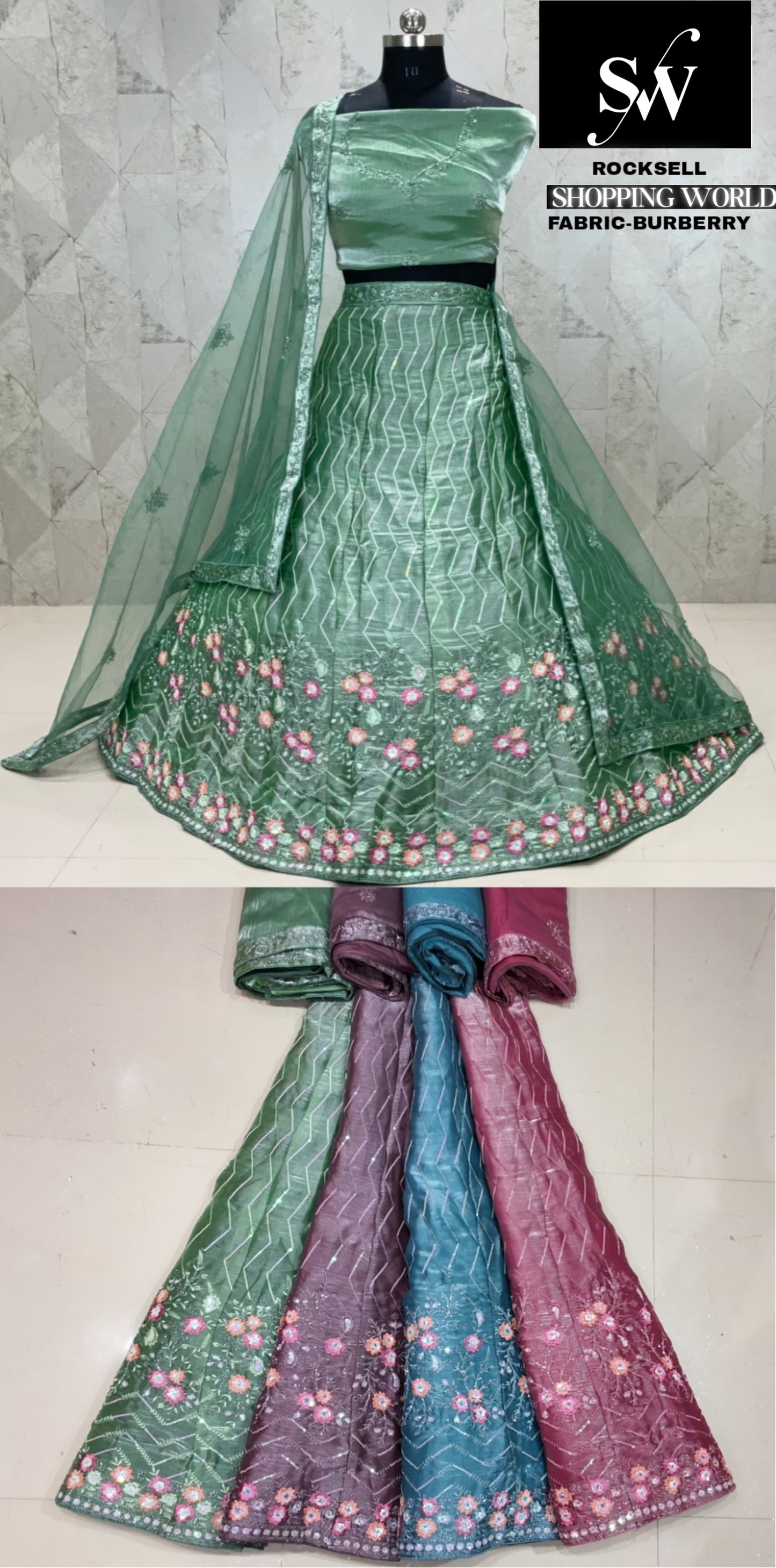 Tela Burberry para lehenga verde